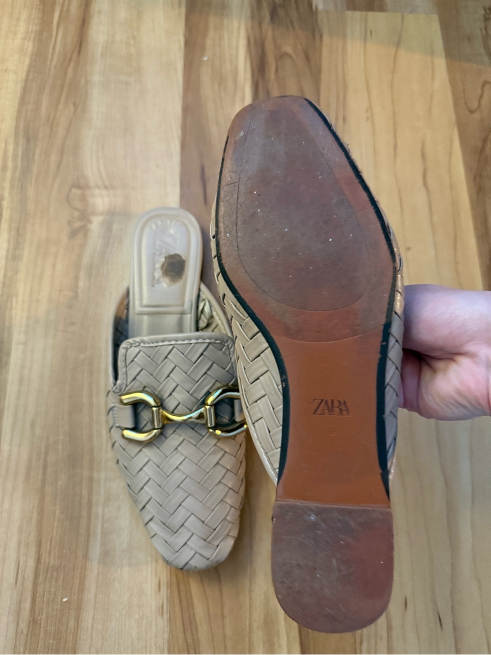 Zara Beige Woven Mule Loafers with Gold Hardware - Picture 7 of 9